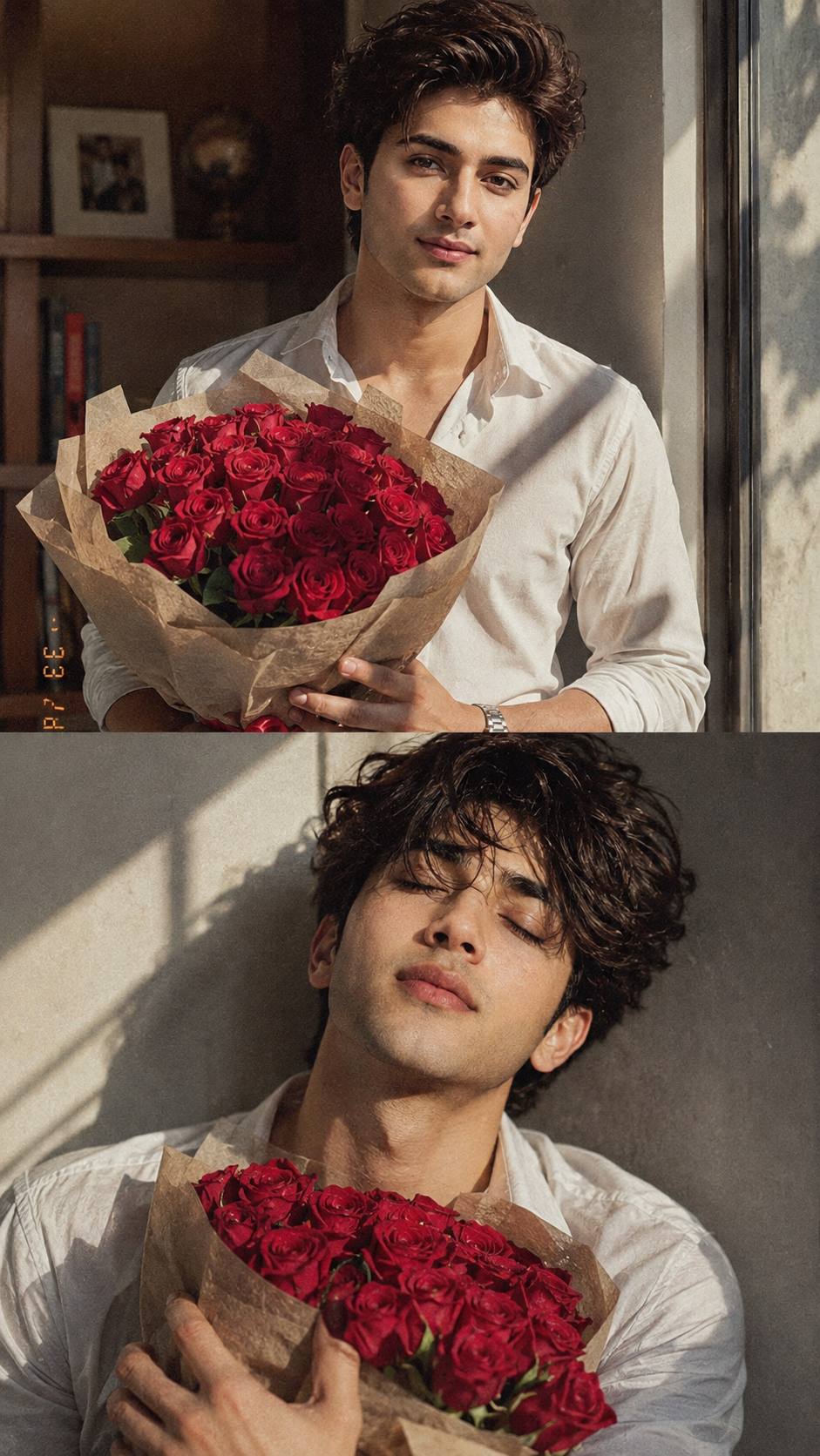Rose Bouquet Multi-Frame Portrait Prompt | Cinematic Romantic Photography | AI image prompt