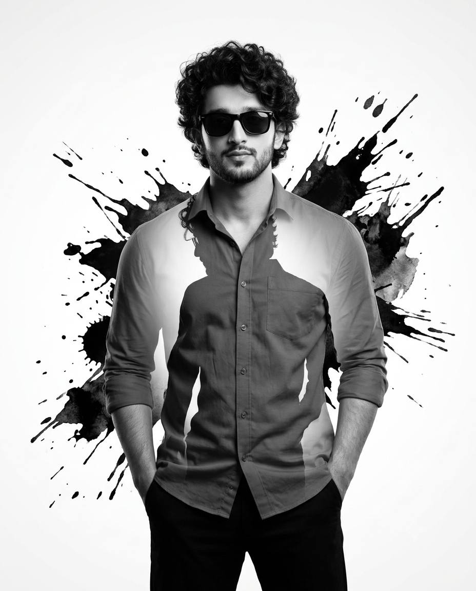 Stylish Man in black and white Double Exposure Portrait | Ultra-Realistic 8K Fashion AI Image Prompt