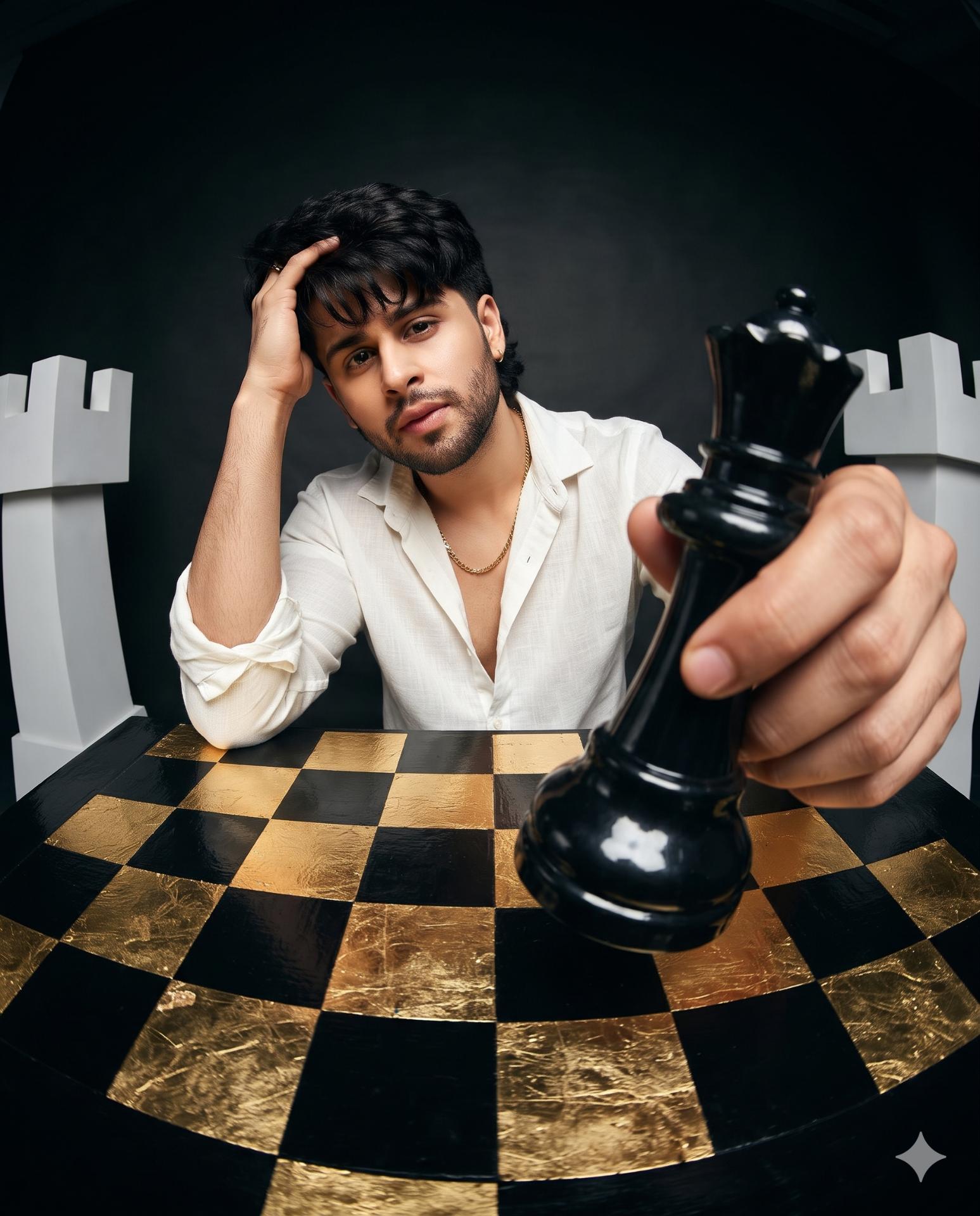 Chess Queen Fashion Portrait AI Image Prompt Gemini | Black and Gold Luxury Editorial Photography