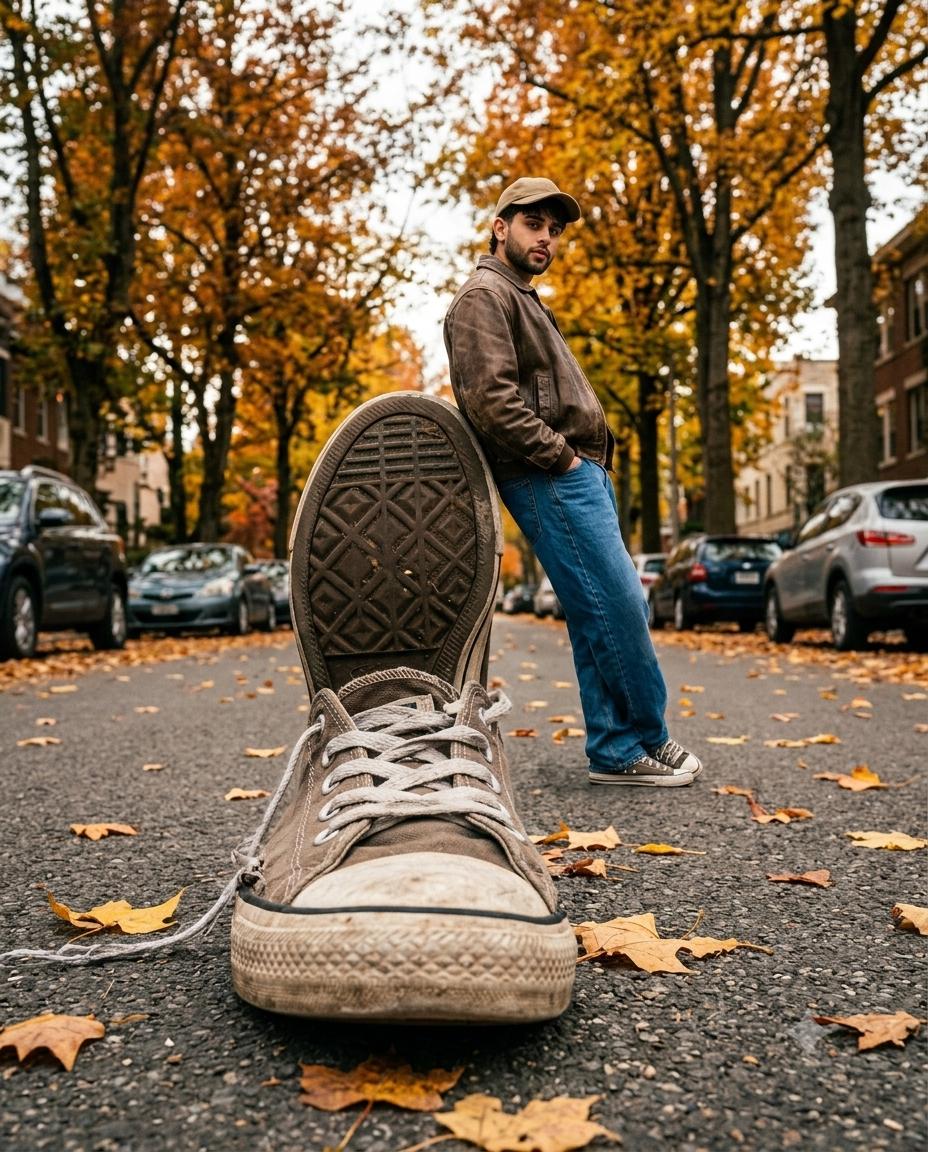 Surreal Forced-Perspective Street Fashion AI image prompt Gemini