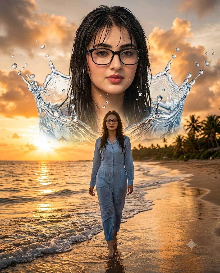 Surreal Ocean Double Exposure Portrait Prompt | Ultra-Realistic Golden Sunset Photography | AI image prompt