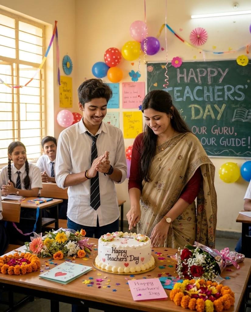 Teachers’ Day Celebration with Teacher and Student – Realistic AI Image Prompt