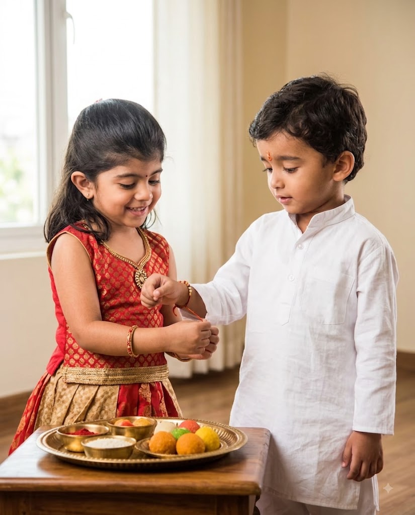 Traditional Rakhi Ceremony AI Photo – Sister Tying Rakhi on Brother’s Wrist