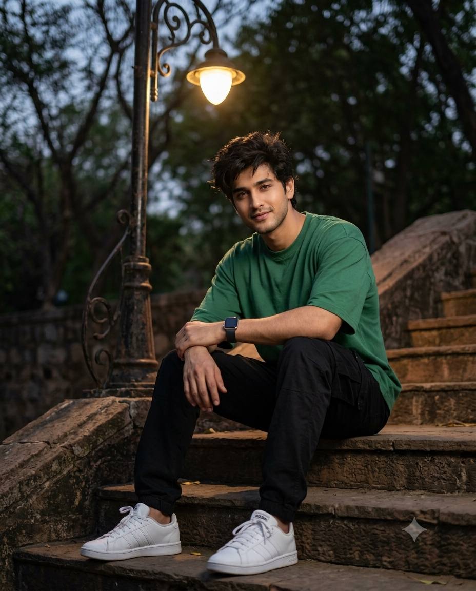 Twilight Street Portrait Prompt | Ultra-Realistic Casual Male Fashion Photography | AI image prompt