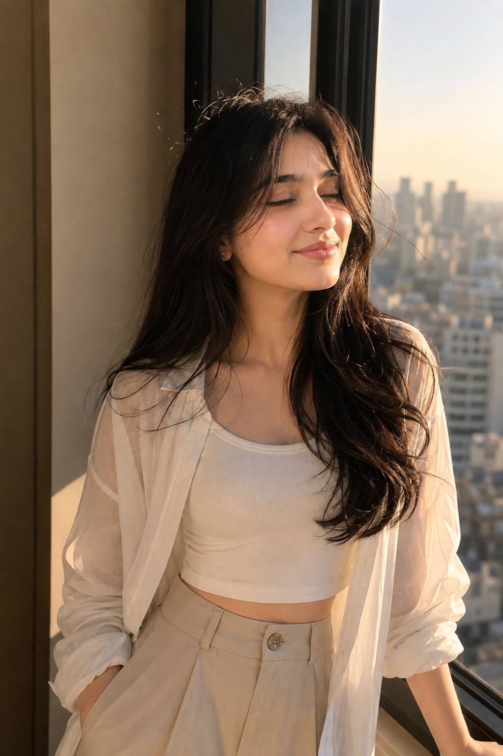 Ultra-Realistic Golden Hour Window Portrait of a Young Woman | 4K AI Photo Prompt