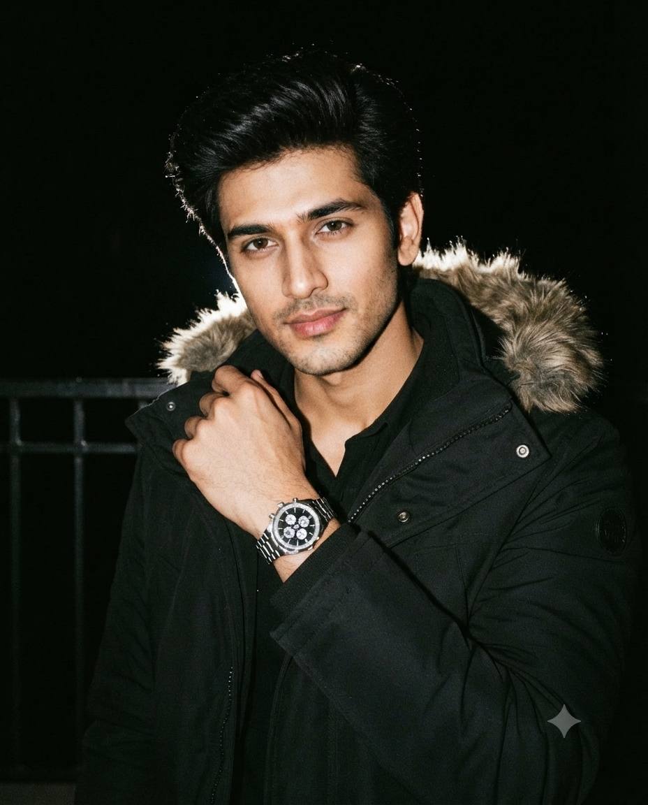 Stylish Man in Black Winter Parka | Night Flash AI Image Prompt