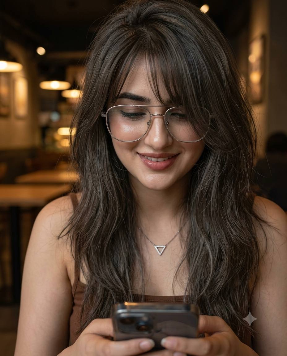 Ultra-Realistic Woman Portrait with Tousled Hair & Silver Glasses | AI Image Prompt