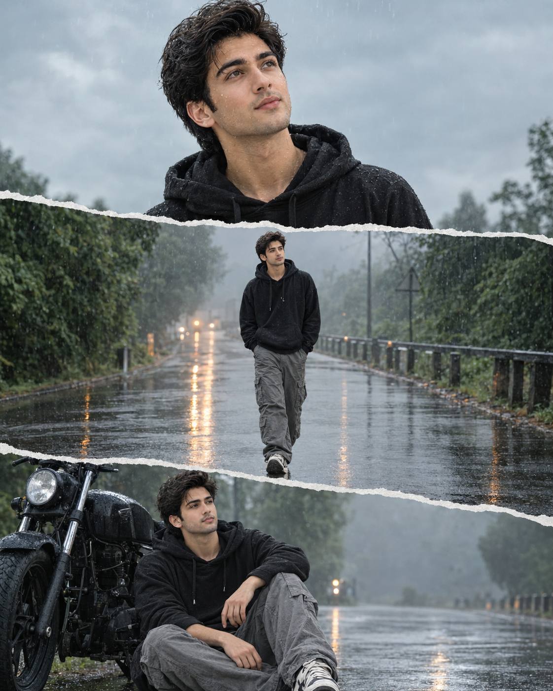 Rainy Road Cinematic Collage for Men | Viral Instagram AI Image Prompt