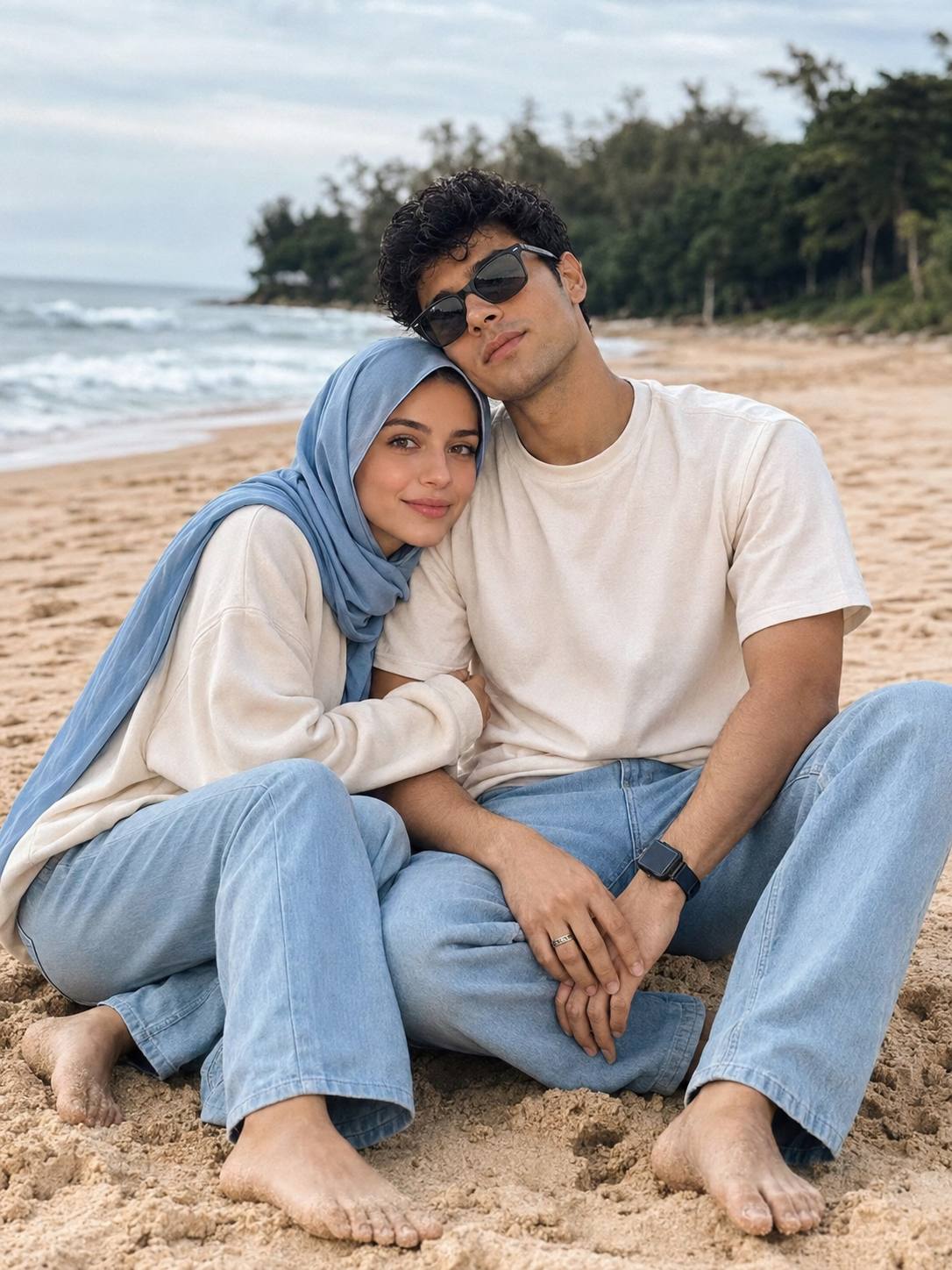 Ultra-Realistic Romantic Beach Couple Portrait | Cinematic Ocean Photography Ai prompt