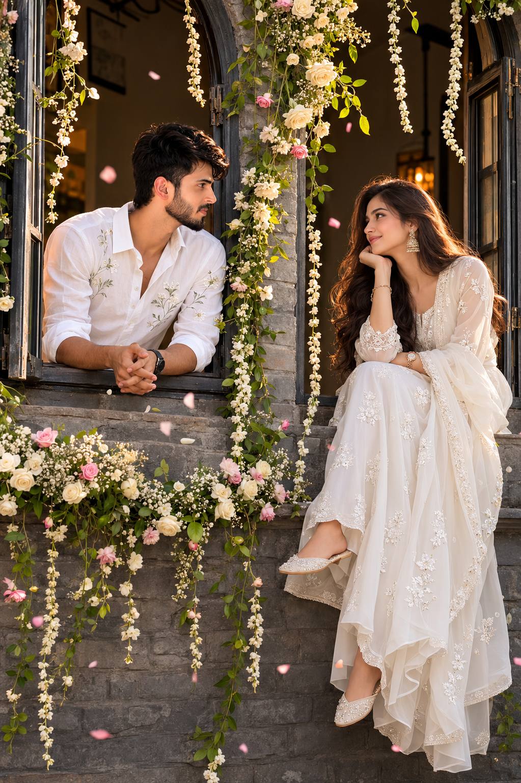Ultra-Realistic Romantic Couple Portrait in Heritage Windows | Cinematic 8K Photo AI prompt