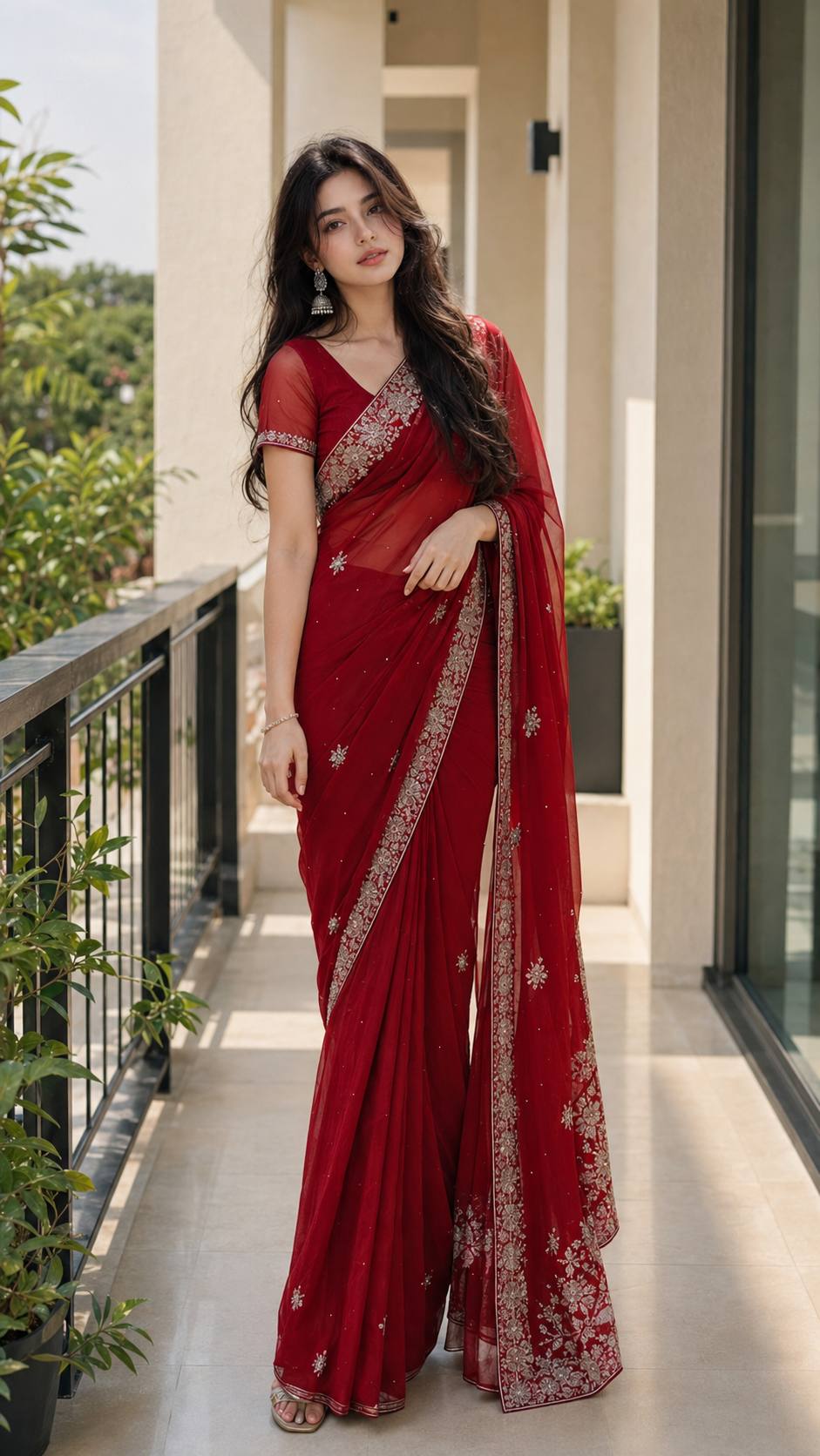 Ultra-Realistic Woman in Elegant Red Saree | Cinematic Fashion Portrait AI image Prompt