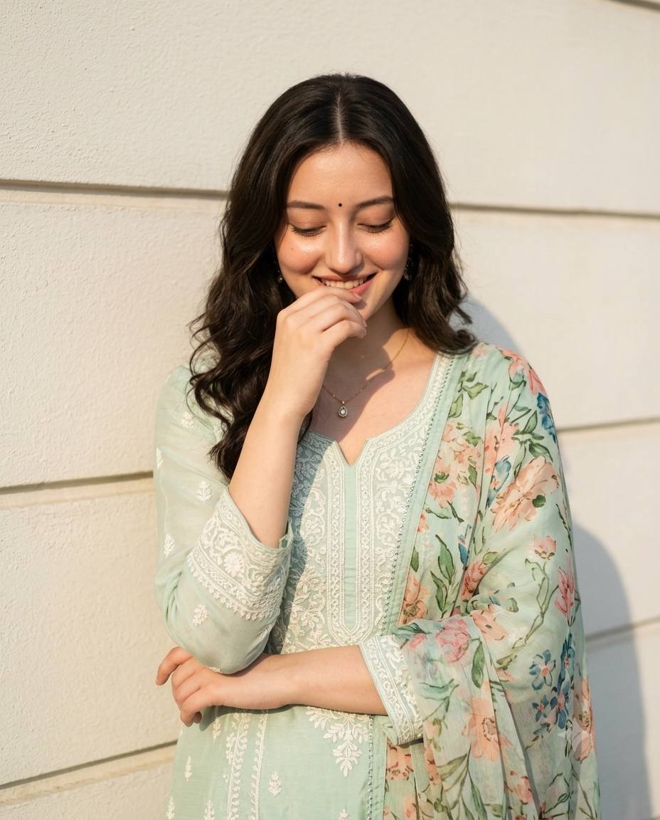 South Asian Woman in Mint Green Traditional Outfit | 8K AI Photo Prompt