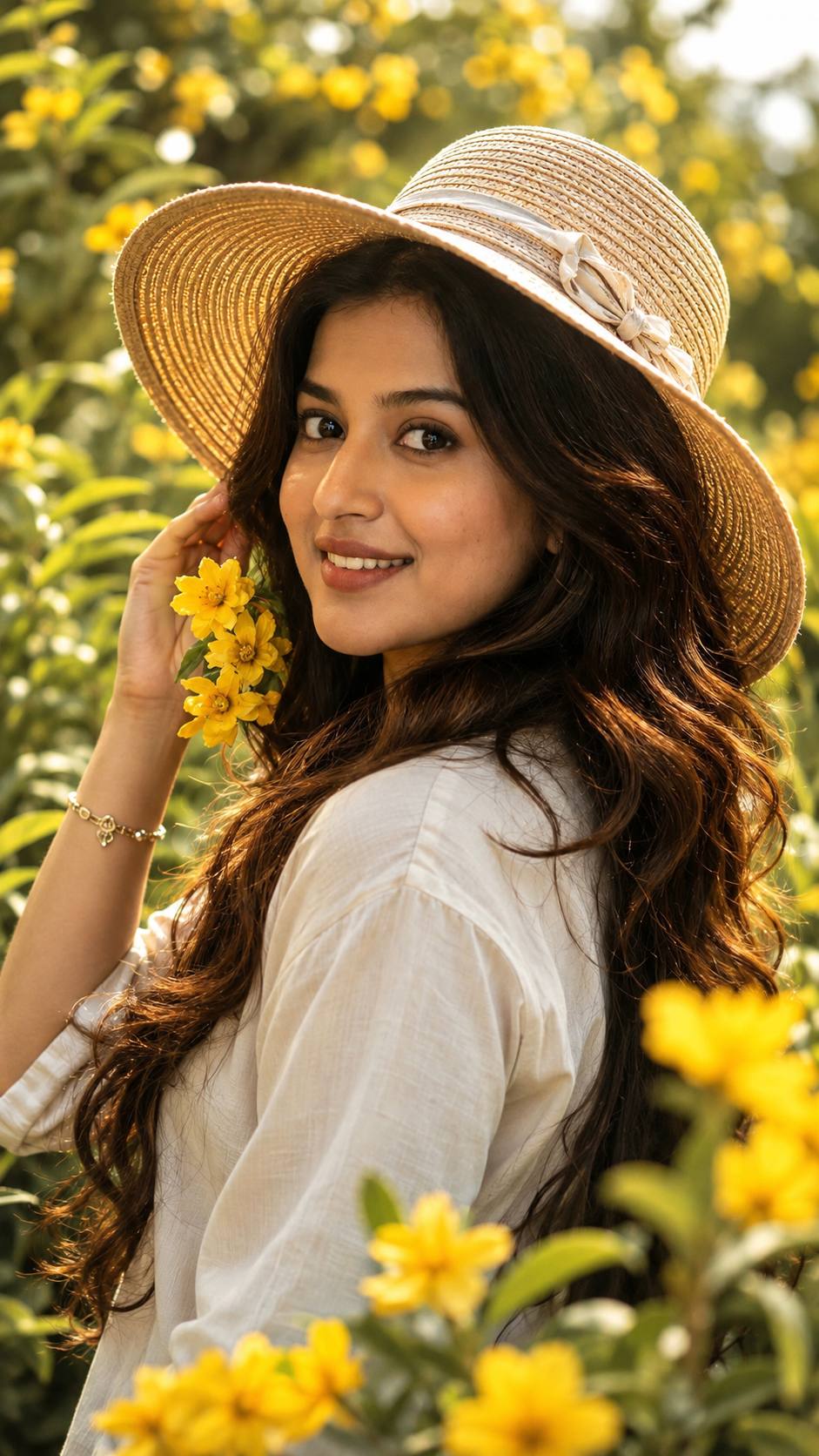 Ultra Realistic Sri Lankan Girl in Yellow Flower Garden | Tropical Portrait AI Image Prompt