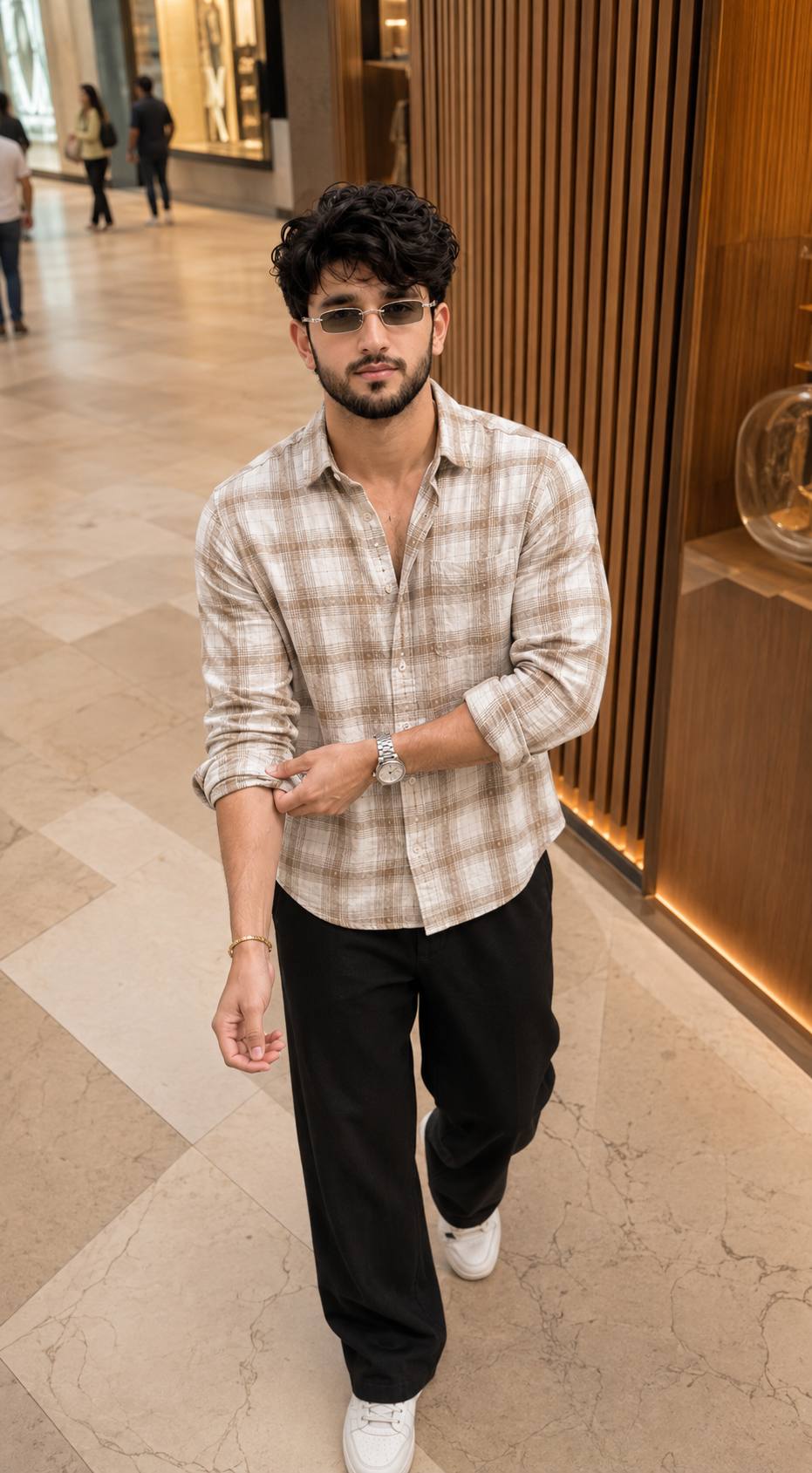 Ultra-Realistic Stylish Young Man Walking in Luxury Shopping Mall AI Portrait Prompt