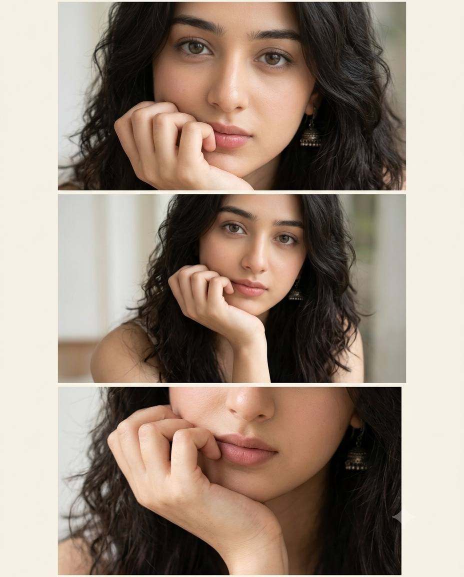 Ultra-Realistic Y2K Flash Photography AI Collage Prompt: Aesthetic 3-Panel Portrait