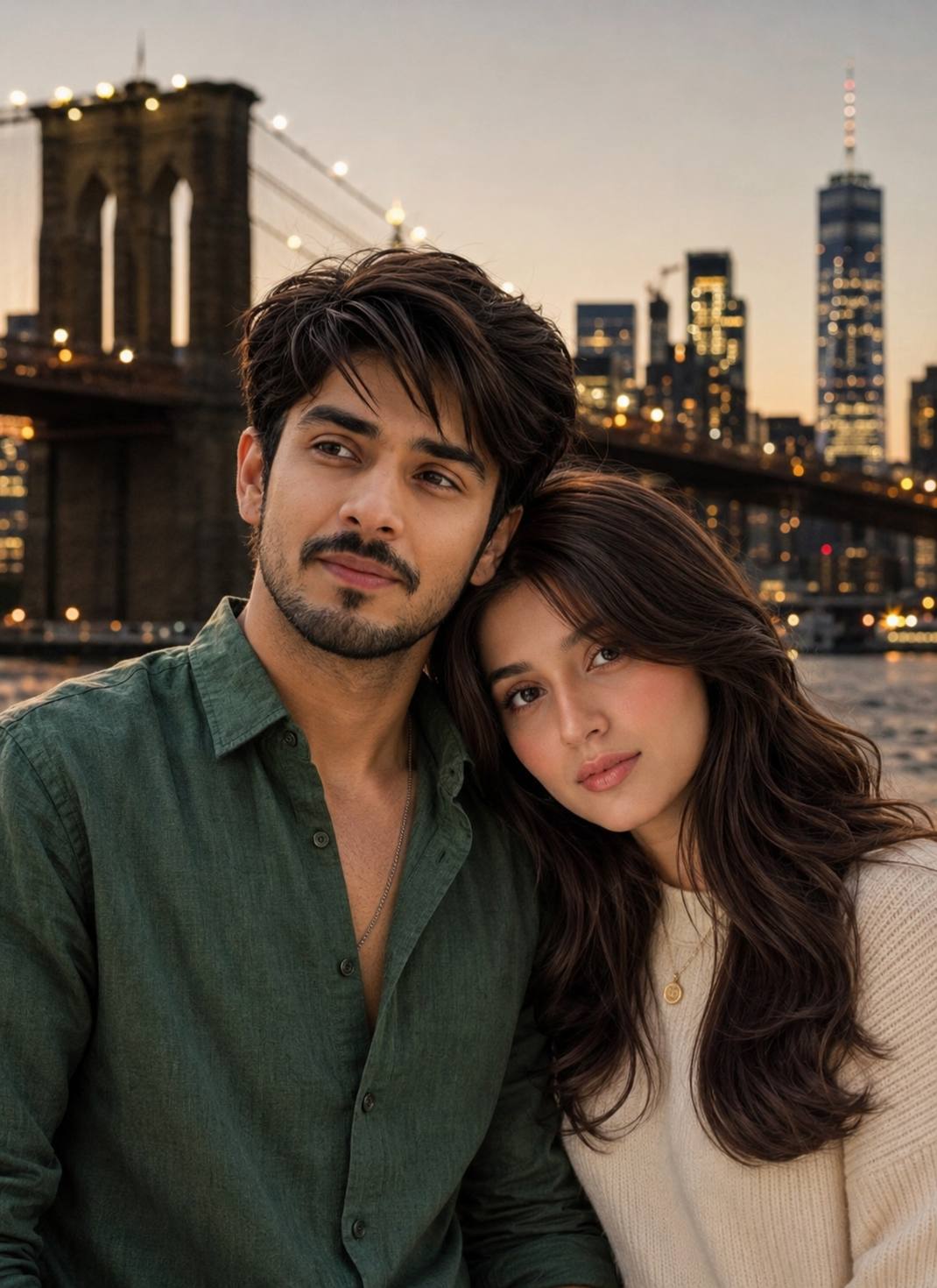 Unisex Couple Candid Bow Heart Romantic Portrait AI Image Prompt