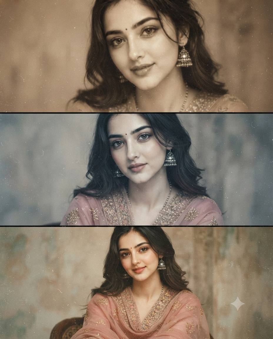 Ultra-Realistic Cinematic Blush Pink Traditional Outfit Triptych | AI Image Prompt