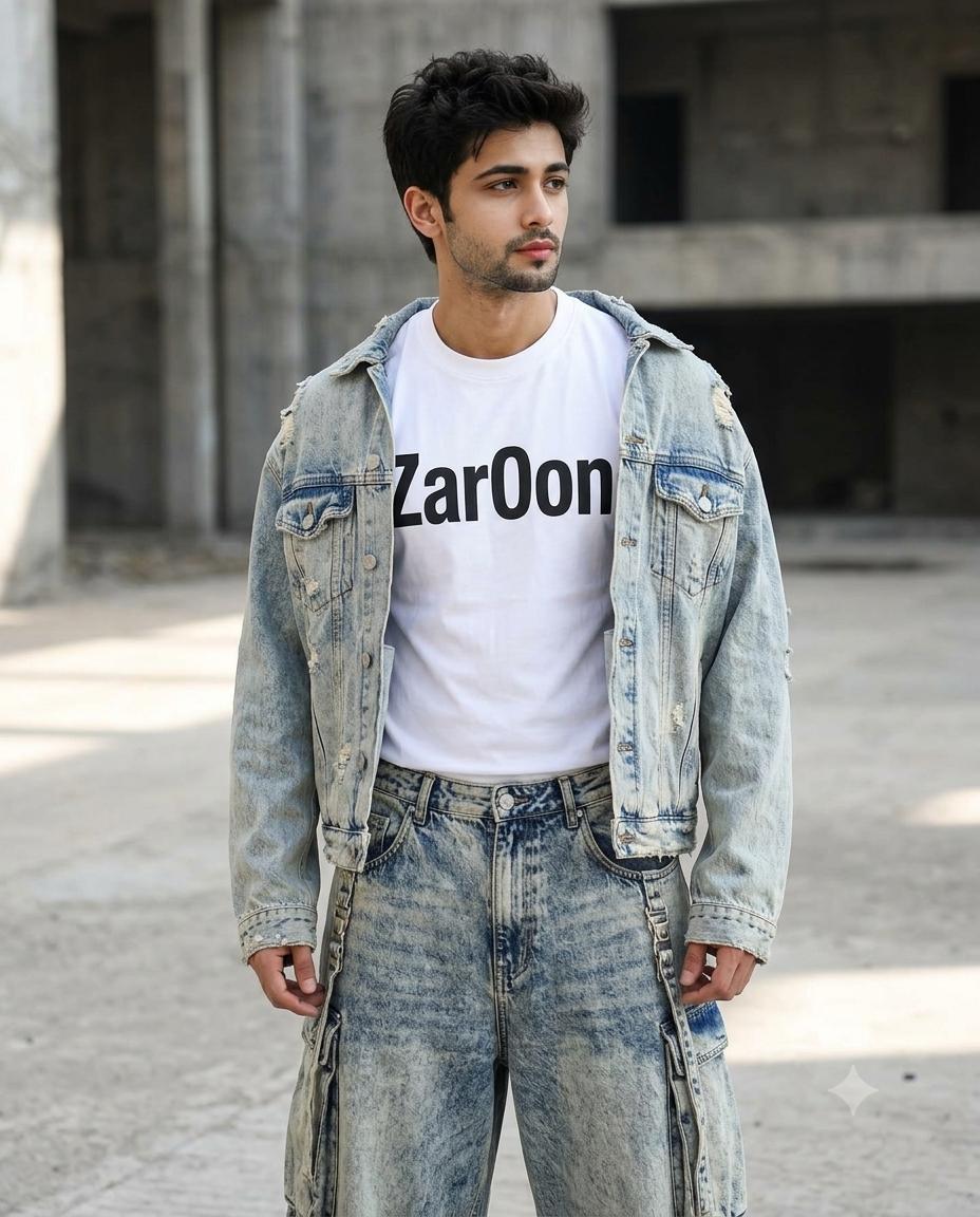 Y2K Avant-Garde Streetwear Portrait AI Image Prompt | Oversized Acid-Wash Denim Editorial