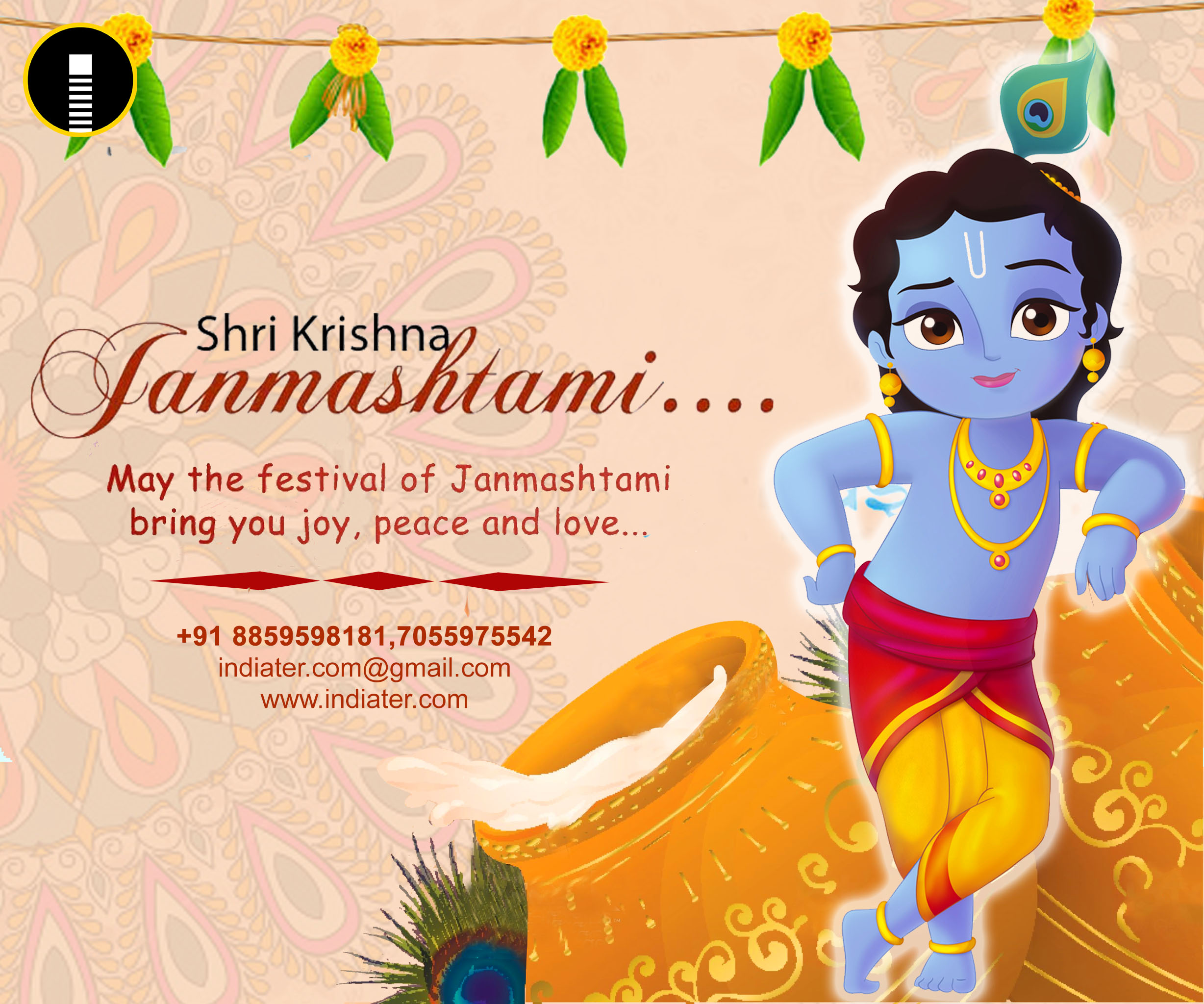 Free Sri Krishna Janmashtami Festival Greeting PSD Indiater