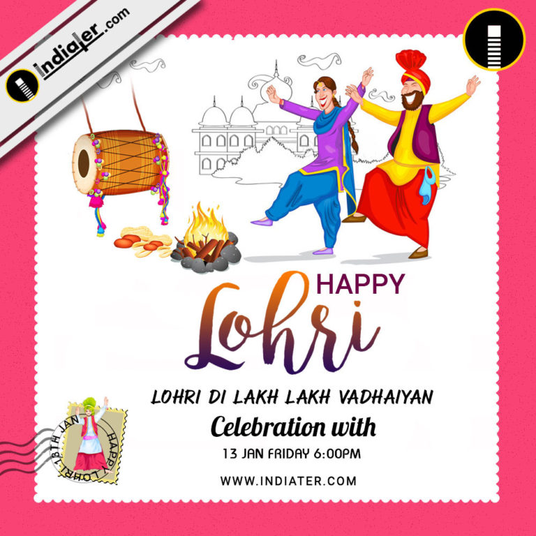 Happy Lohri Invitation Postcard Greetings Design PSD Template Indiater
