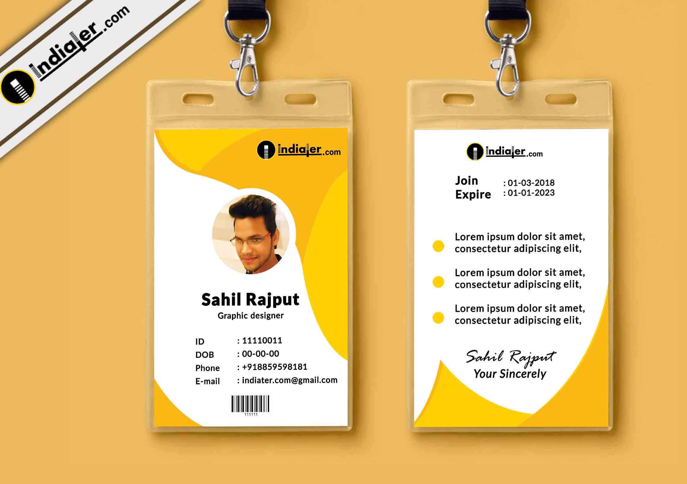 Multipurpose Corporate Office ID Card Free PSD Template - Indiater For Media Id Card Templates