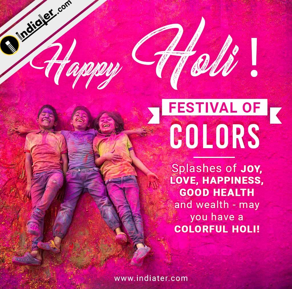 Happy Holi wishes greeting card for Social Media - Indiater