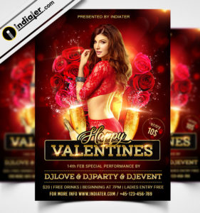 Valentines Day Night Club Party PSD Flyer Template - Indiater