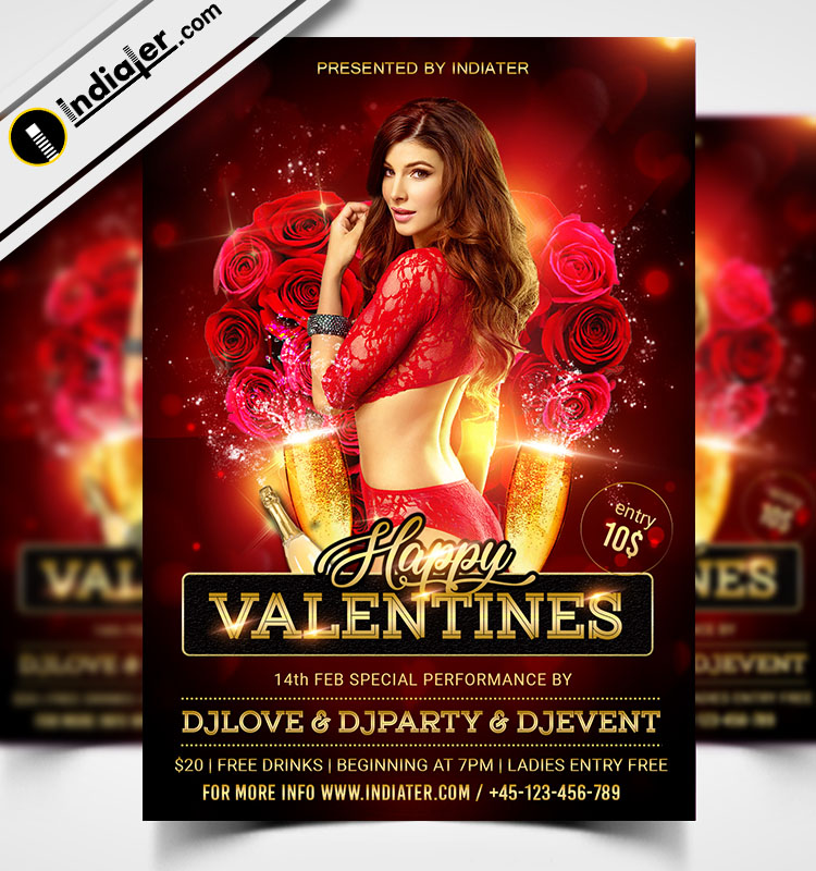 Valentines Day Night Club Party PSD Flyer Template