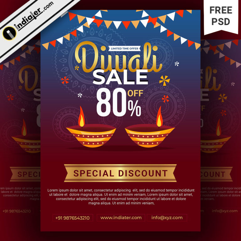 A4 Size Diwali Festival Sale Poster Flyer Template - Indiater