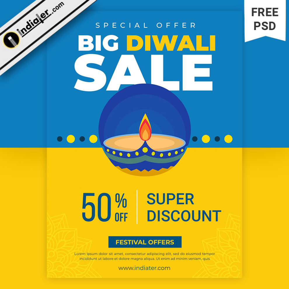 Diwali Big Sale Festival Template Design with 50% Discount - Indiater