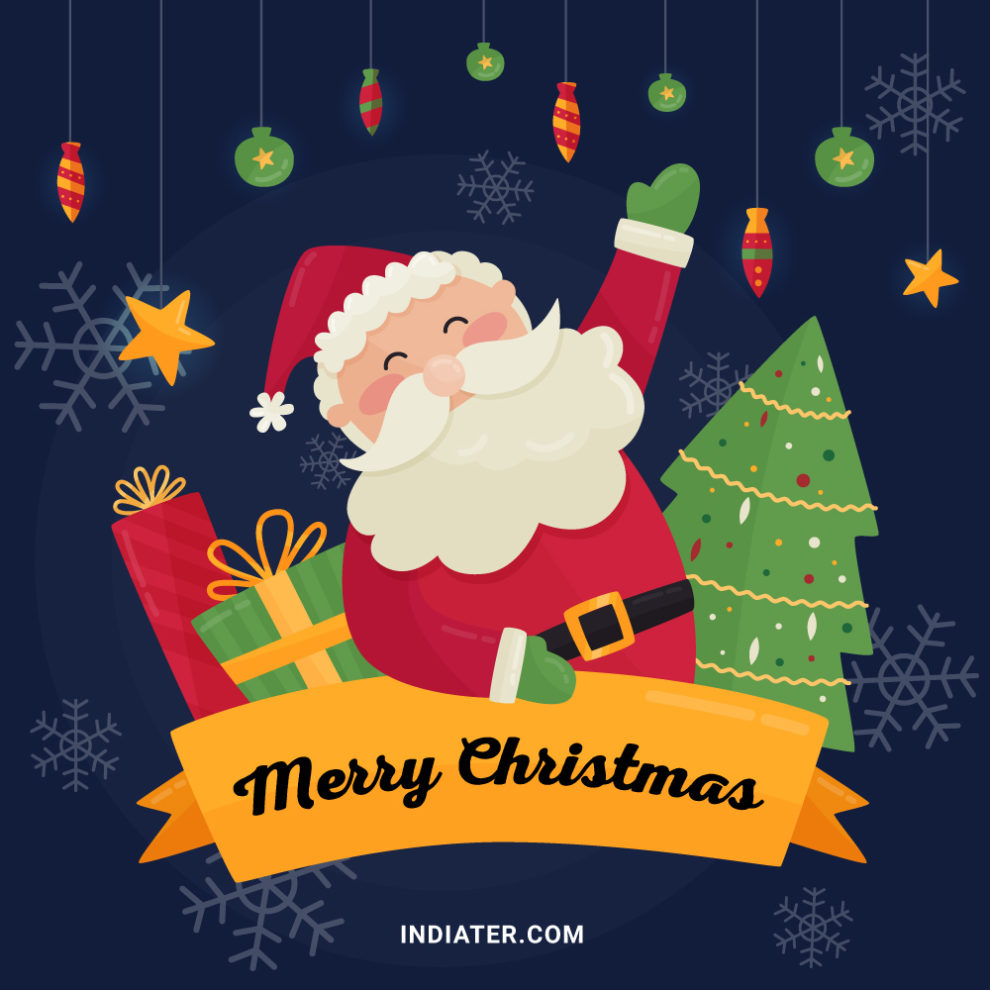 Free Wishes Greeting Card with Santa for Merry Christmas