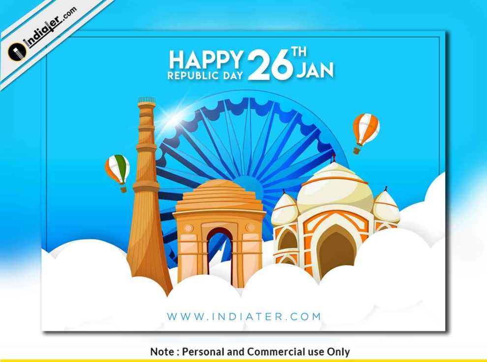 Free Republic Day celebration with India's monuments PSD Template