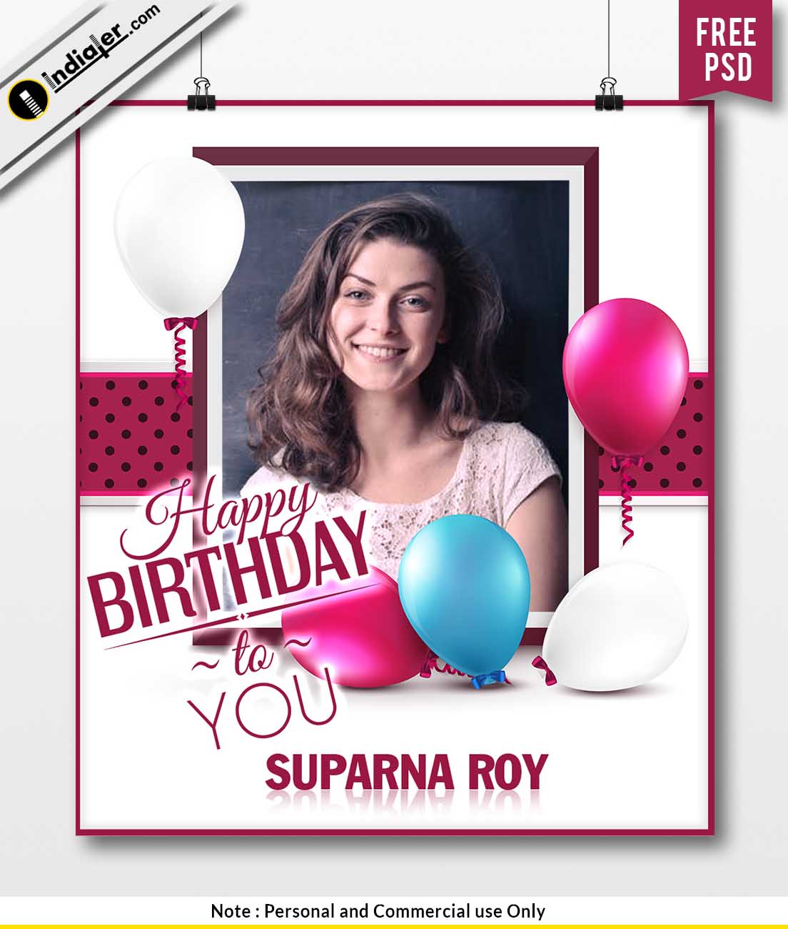 Free Birthday Wishes Photo Frame and Balloon PSD template - Indiater Pertaining To Photoshop Birthday Card Template Free