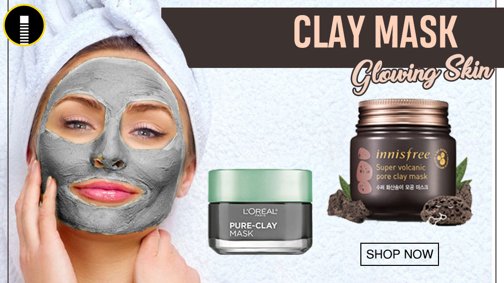 Clay mask glowing skin website banner