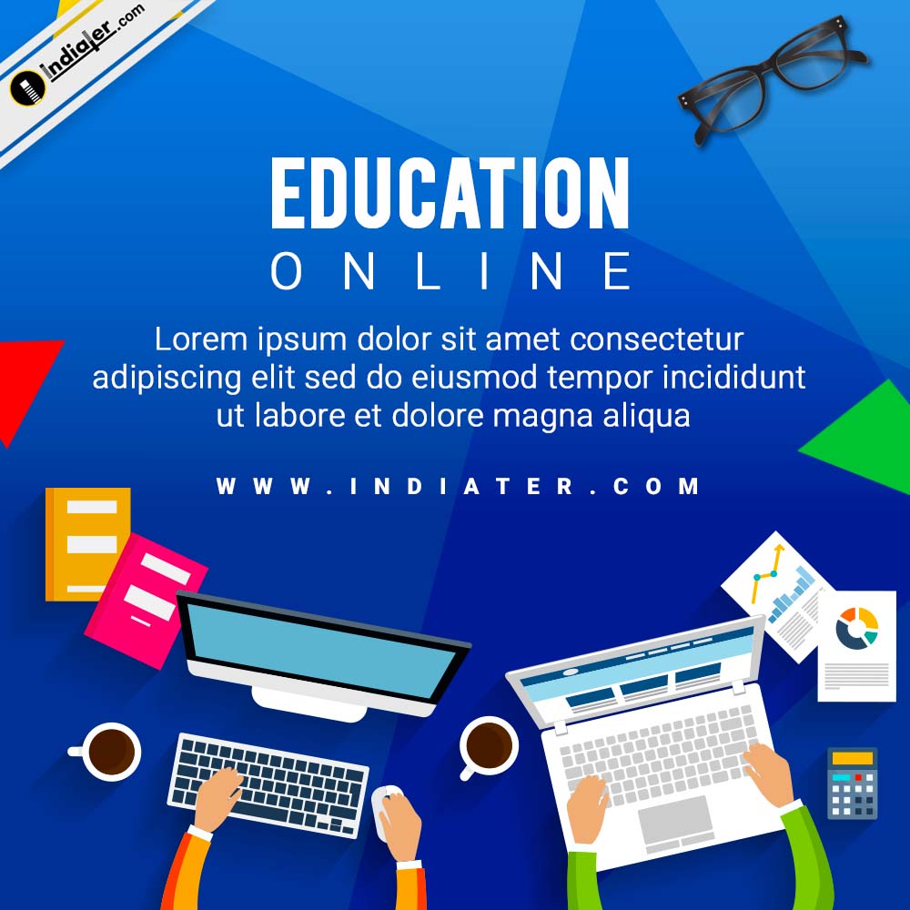 Education banner with work desk & study concept