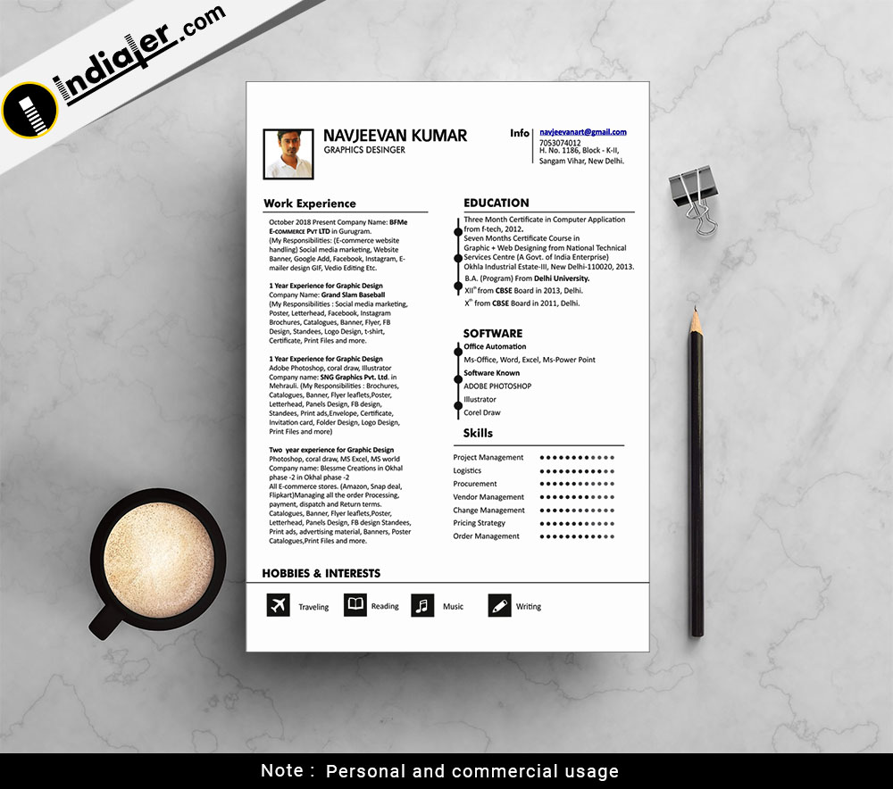 Simple Blank & White Professional Resume Coreldraw format