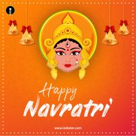 Happy Navratri Card Background With Beautiful Maa Durga Face - Indiater