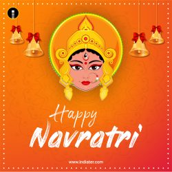 Happy Navratri Card Background With Beautiful Maa Durga Face - Indiater