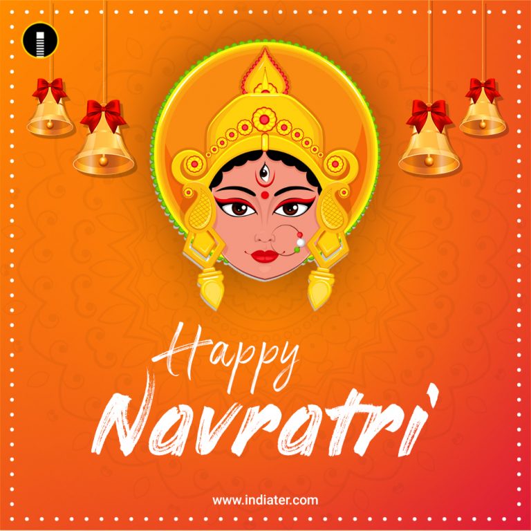 Happy Navratri Card Background With Beautiful Maa Durga Face - Indiater