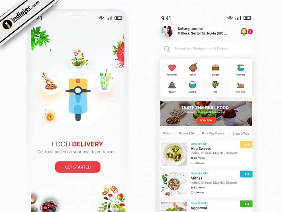 Food Delivery App Design UI KIt in Adobe XD and Photoshop