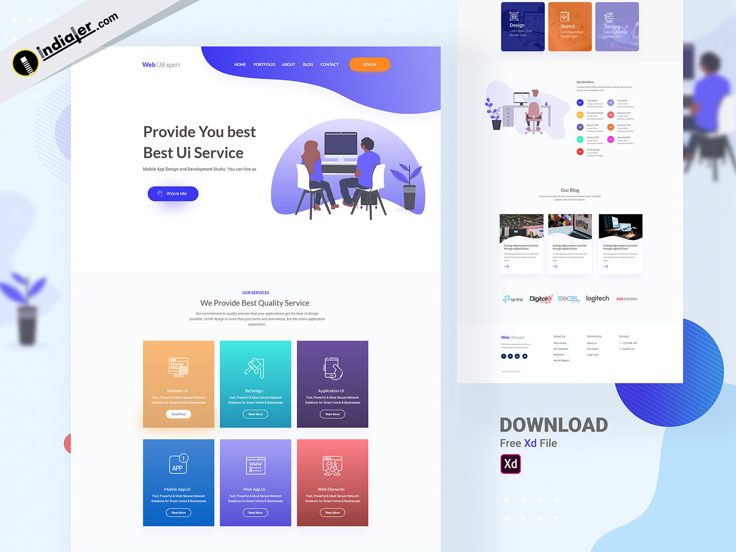 UI Designing Services Website Template in Adobe XD Indiater