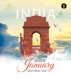 Creative of India Gate made with flying pigeons and other monuments for Indian Republic Day celebration