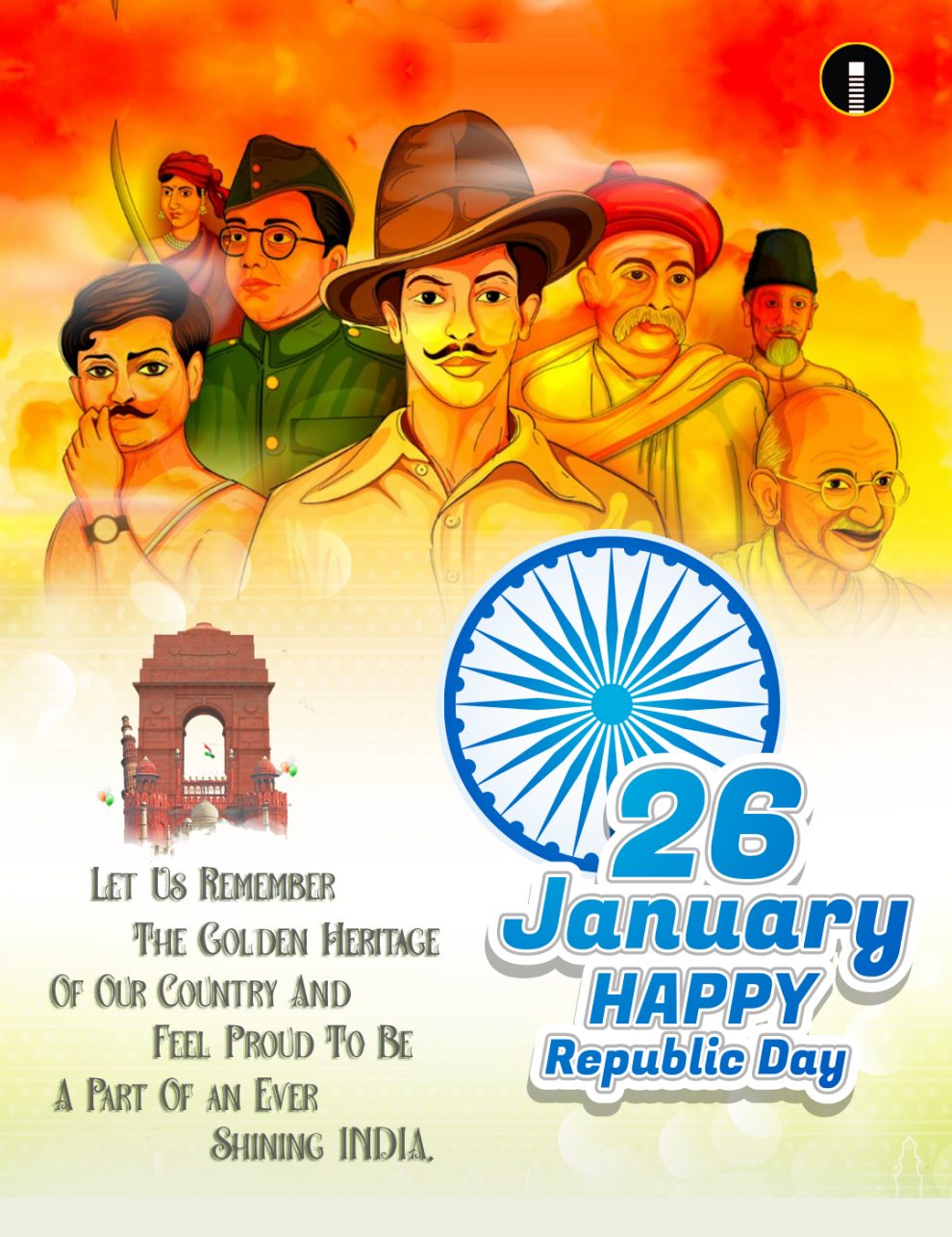 Tricolor India background with Nation Hero and Freedom Fighter for Republic Day