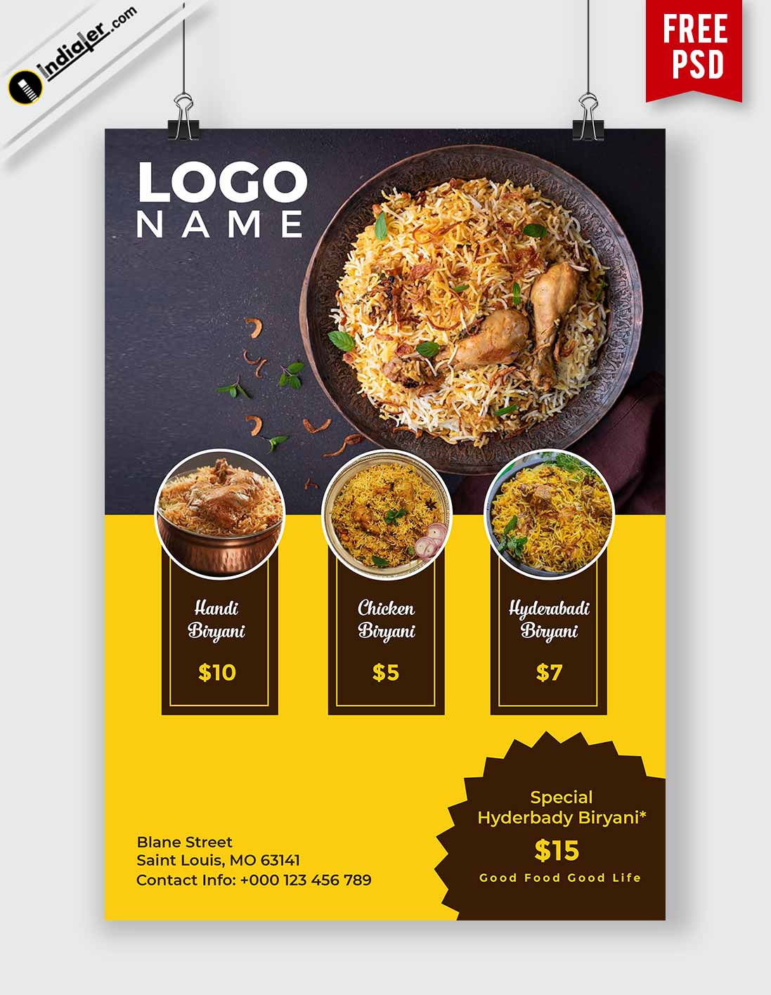 Download Best Biryani Food Flyer Free PSD Template Indiater