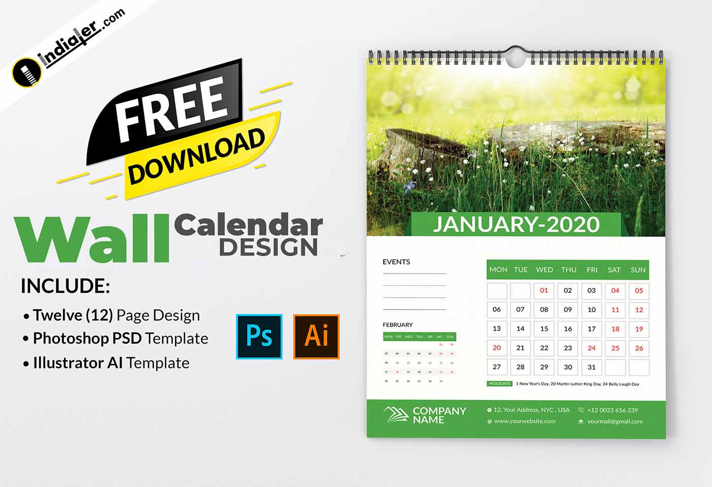 Free Download Wall Calendar Design Template Indiater