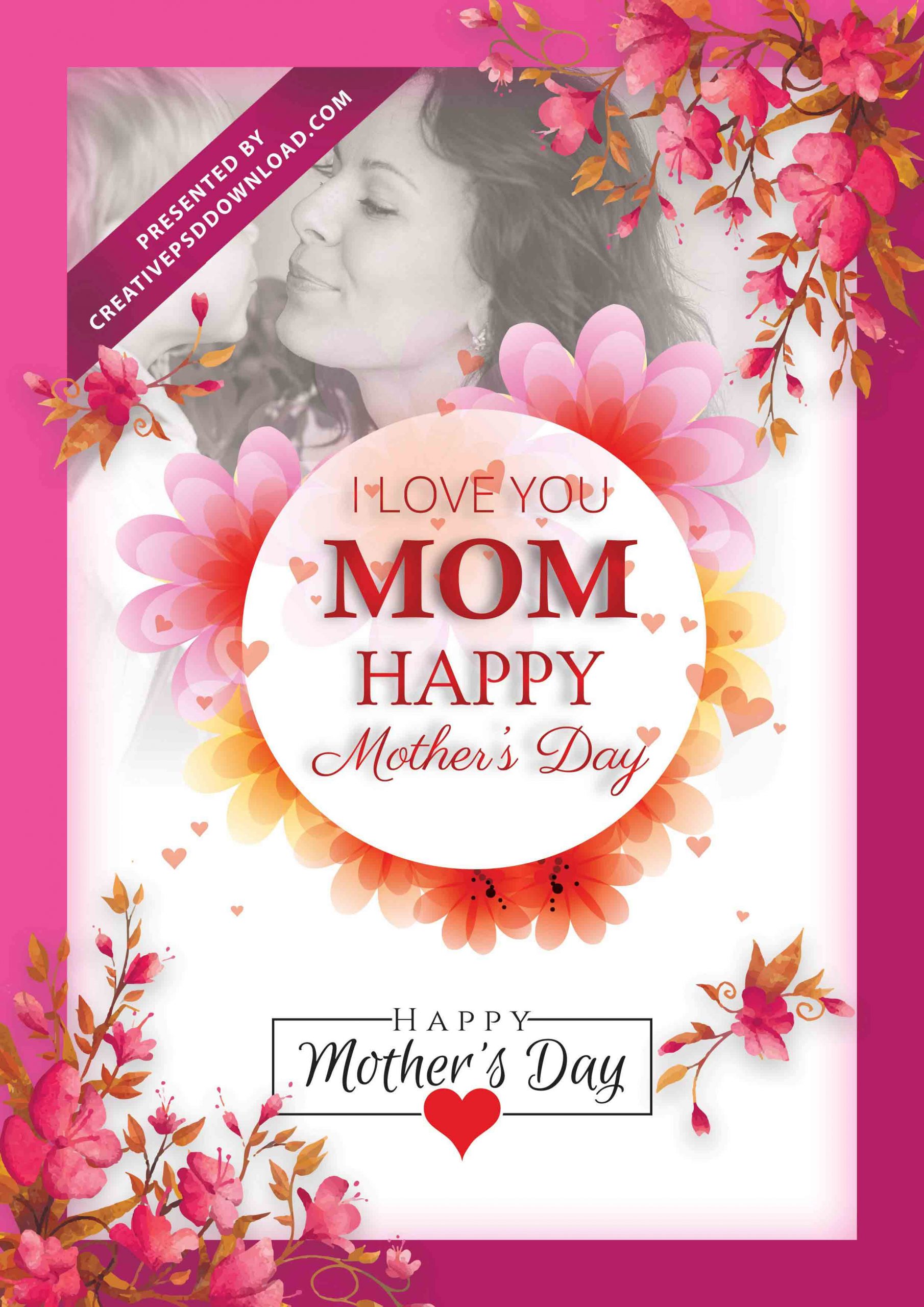 I Love You Mom Happy Mothers Day Flyer Template Psd Free Download scaled Dia das Mães: 24 Flyers Gratuitos em PSD