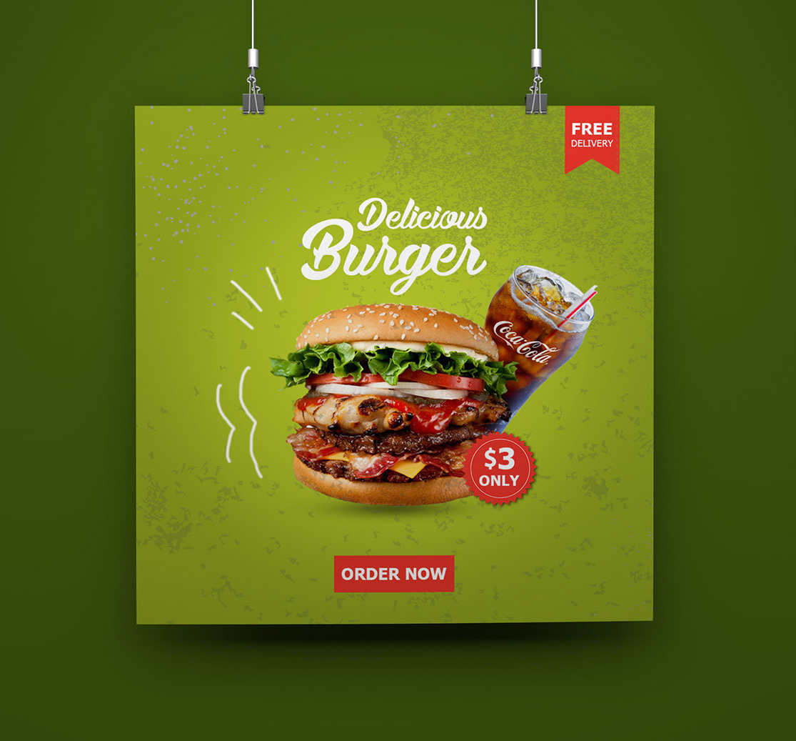 Burger Online Order Promotion Banner Free Download Psd Template For Social Media Indiater 