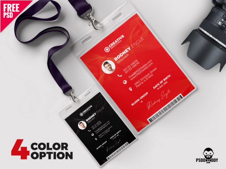 Photo Identity Card in Four Different Color Free PSD Template - Indiater