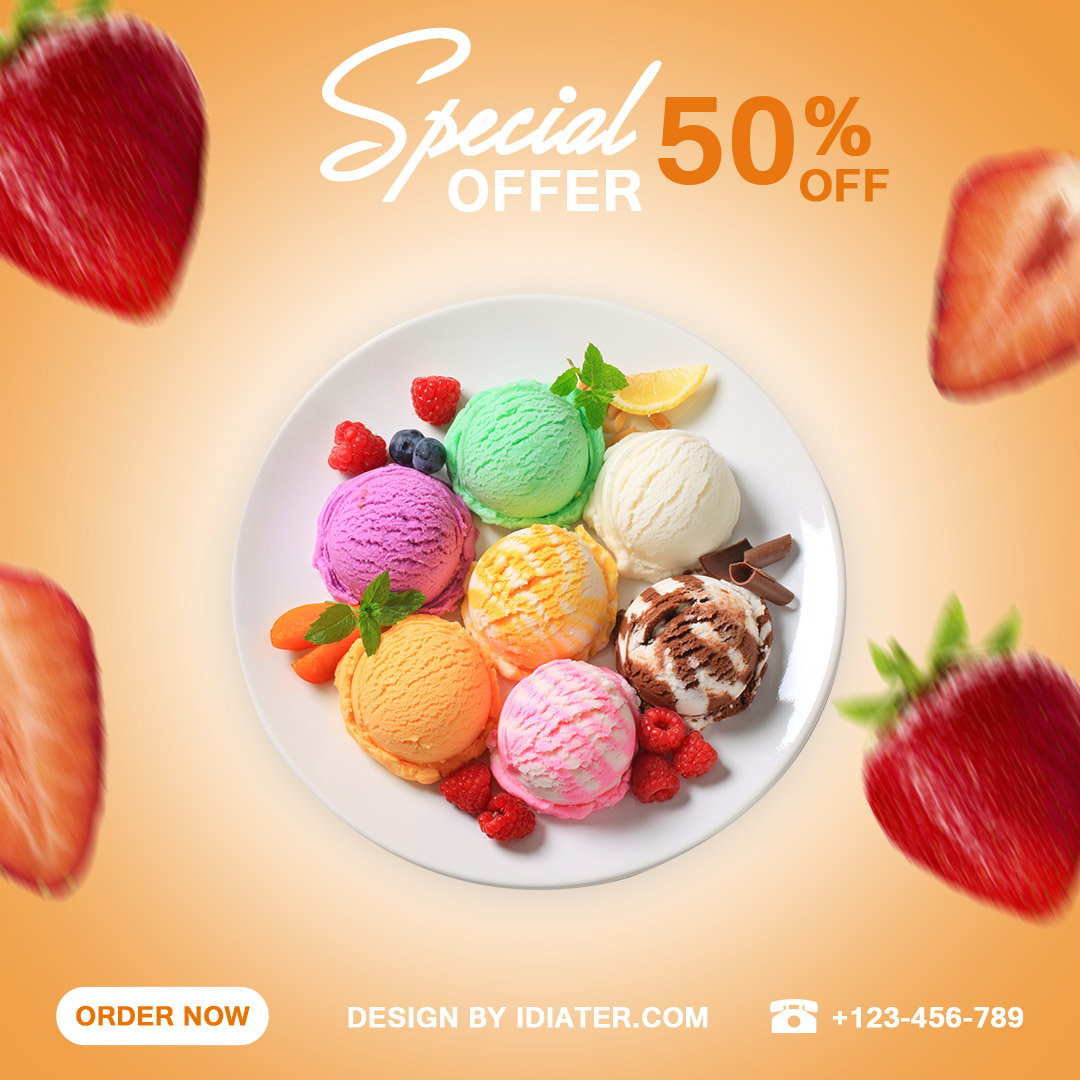 Creative Customize Ice Cream Banner PSD Poster Template - Indiater