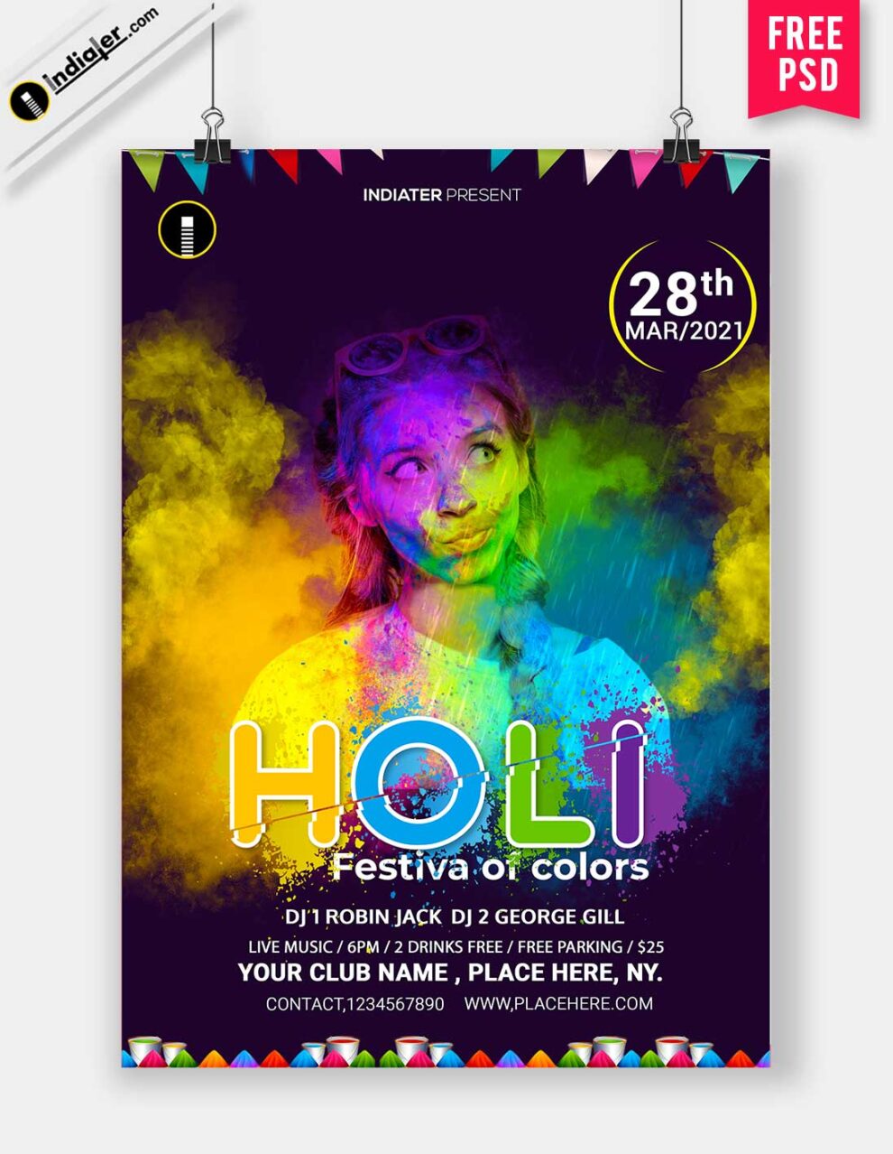 Free Poster For Holi Festival Event Celebration Design Psd Template